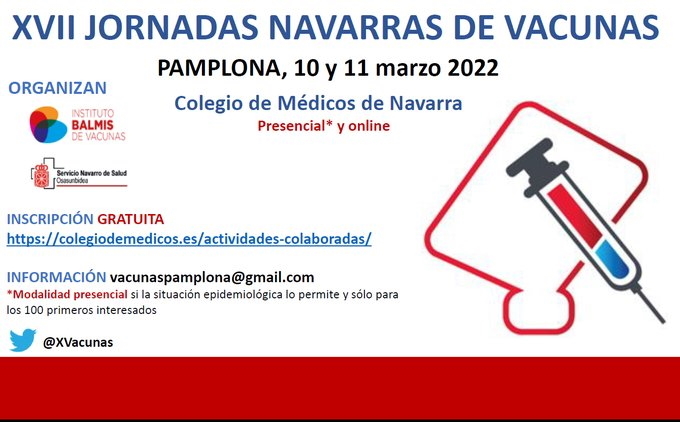 El 10 y 11 de marzo se celebran las XVII Jornadas Navarras de Vacunas en el Colegio de Médicos.