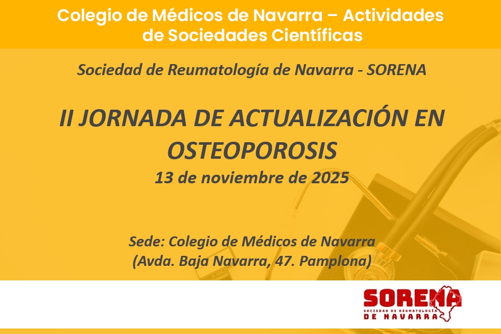 INSCRIPCIÓN ABIERTA LA JORNADA DE ACTUALIZACIÓN EN OSTEOSPOROSIS. 13 DE NOVIEMBRE, EN EL COLEGIO DE MÉDICOS DE NAVARRA.